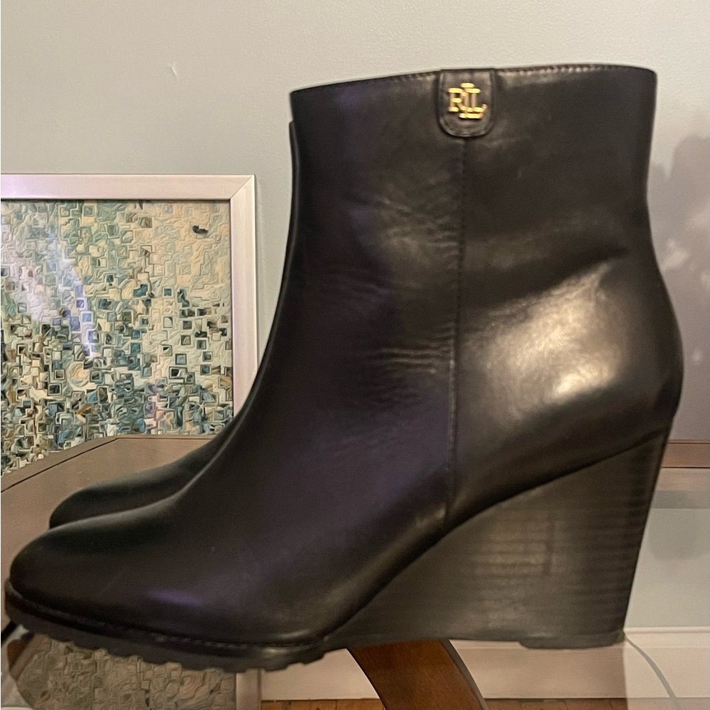 Black Leather Ralph Lauren size 10 wedge boot never worn orig. 79.99